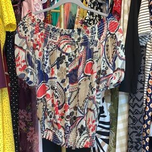 Off-Shoulder Floral Print Peasant Off Shoulder See Through Top size L